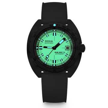 Foto Luminescenza Orologio Sub 300 Ti5 Whitepearl Cinturino Nero