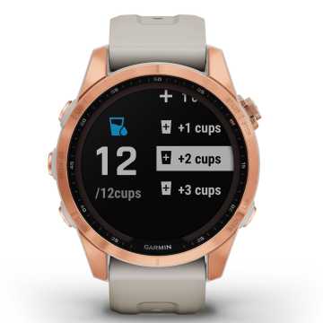 Foto Quadrante Acqua Orologio Garmin Fenix 7S Solar Rose Gold & Light Sand 010-02539-11