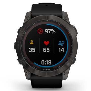 Foto Quadrante Orologio Garmin Fenix 7X Solar Sapphire Carbon Grey Titanium & Black