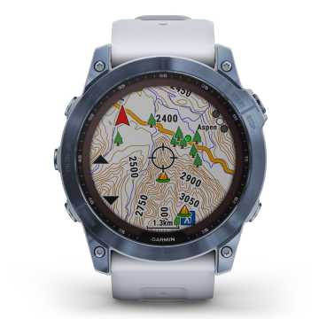 Foto Quadrante Mappa Orologio Garmin Fenix 7X Solar Mineral Blue Titanium & Whitestone
