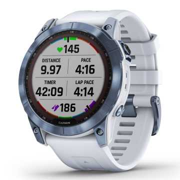 Foto Quadrante Sport Orologio Garmin Fenix 7X Solar Mineral Blue Titanium & Whitestone