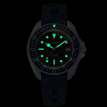 Foto Lume Orologio HGP Subacqueo Automatico Diver 200 M Nero Blu Rubber
