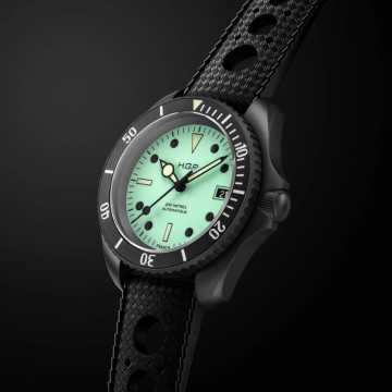 Foto Quadrante Orologio HGP Subacqueo Automatico Night Diver 200 M Full Lume PVD Nero Gomma