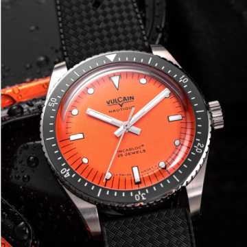 Foto Quadrante Orologio Vulcain Skindiver Orange Cinturino in Gomma