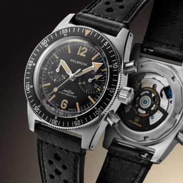 Foto Quadrante Orologio Wolbrook JetFlyer Automatic Chronograph Quadrante Nero Vintage