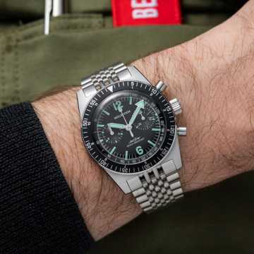 Foto Quadrante Orologio Wolbrook JetFlyer Automatic Chronograph Quadrante Nero e Bracciale