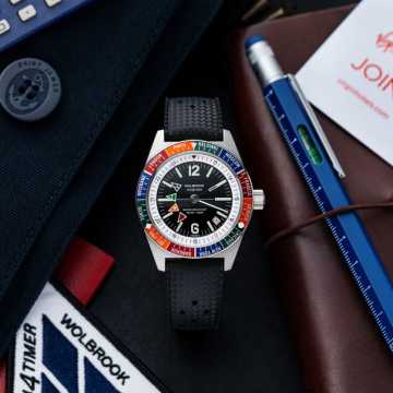 Foto Quadrante Orologio Automatico Wolbrook Pan4Timer Cinturino in Caucciù Nero