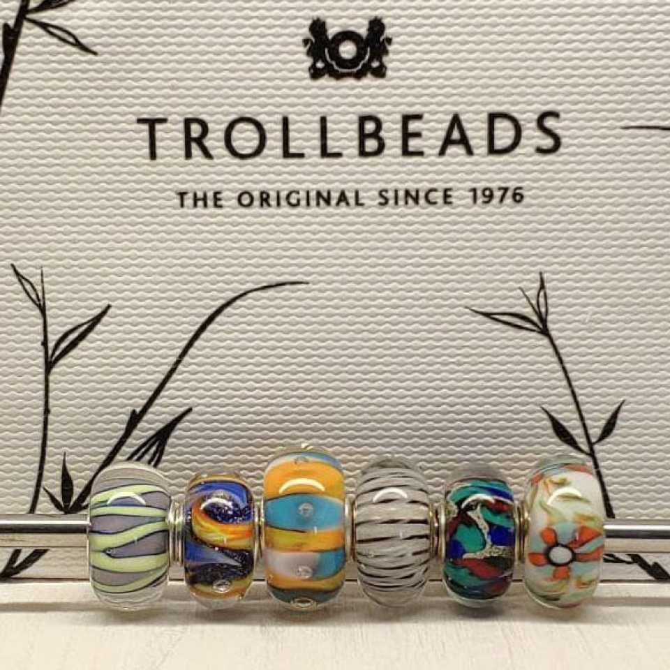 TROLLBEADS - SET 6 UNIQUE GLASS BEADS 008