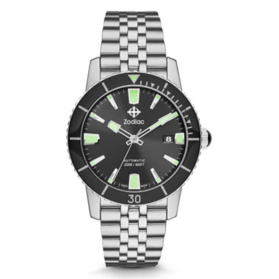 ZODIAC - OROLOGIO SUPER SEA WOLF 53 COMPRESSION AUTOMATIC STAINLESS STEEL WATCH NERO / ARGENTO