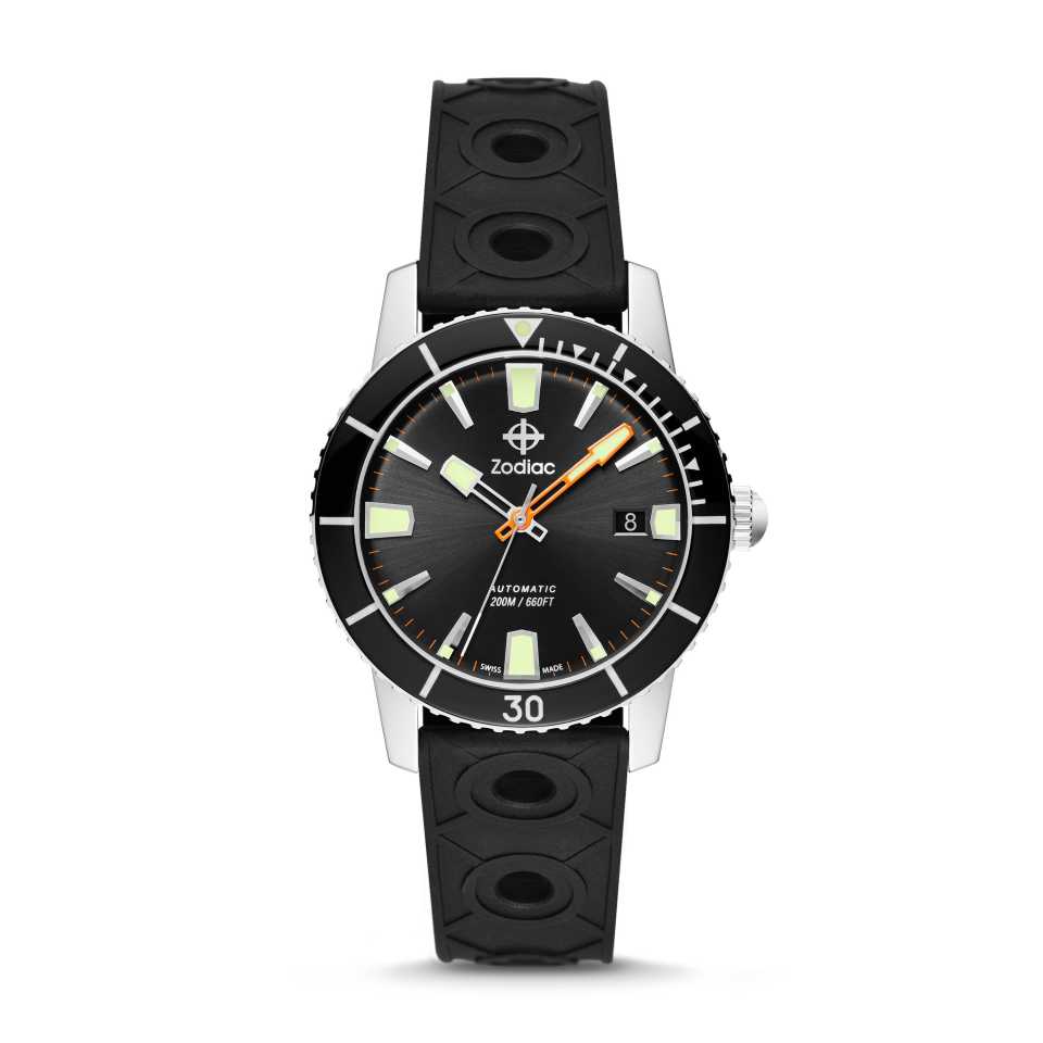 ZODIAC - SUPER SEA WOLF 53 COMPRESSION AUTOMATIC BLACK CAOUTCHOUC RUBBER WATCH