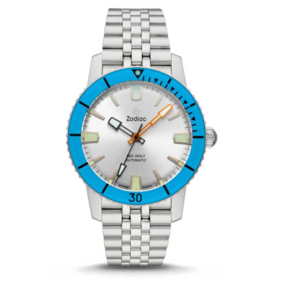 ZODIAC - OROLOGIO SUPER SEA WOLF 53 COMPRESSION AUTOMATIC STAINLESS STEEL WATCH ARGENTO / AZZURRO