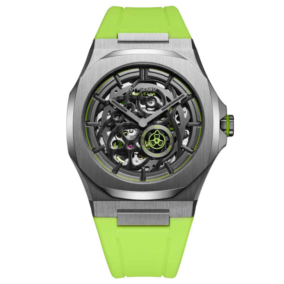 D1 MILANO - SKELETON RUBBER 41.5 MM SLICE LIME WATCH