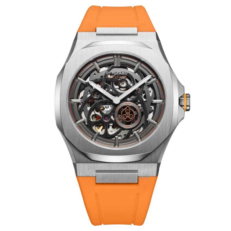 D1 MILANO - OROLOGIO SKELETON RUBBER 41.5 MM SLICE ORANGE