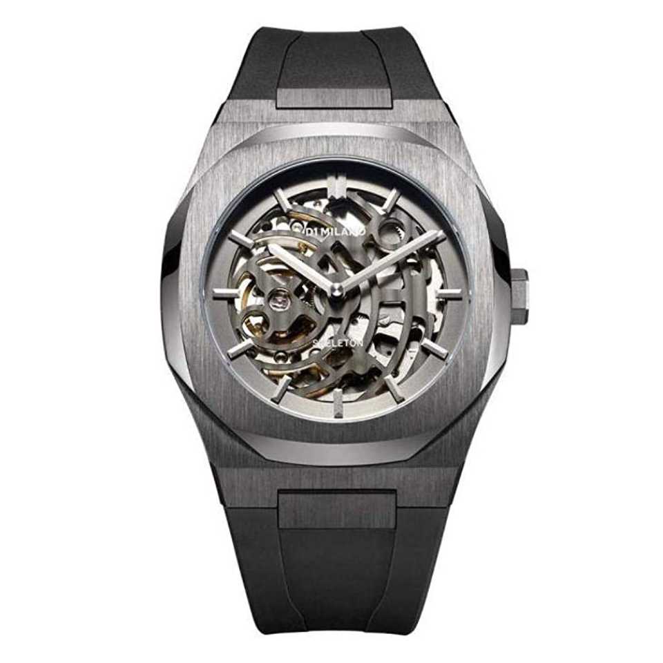 D1 MILANO - OROLOGIO GUN METAL SKELETON RUBBER 41.5 MM D1-SKRJ02