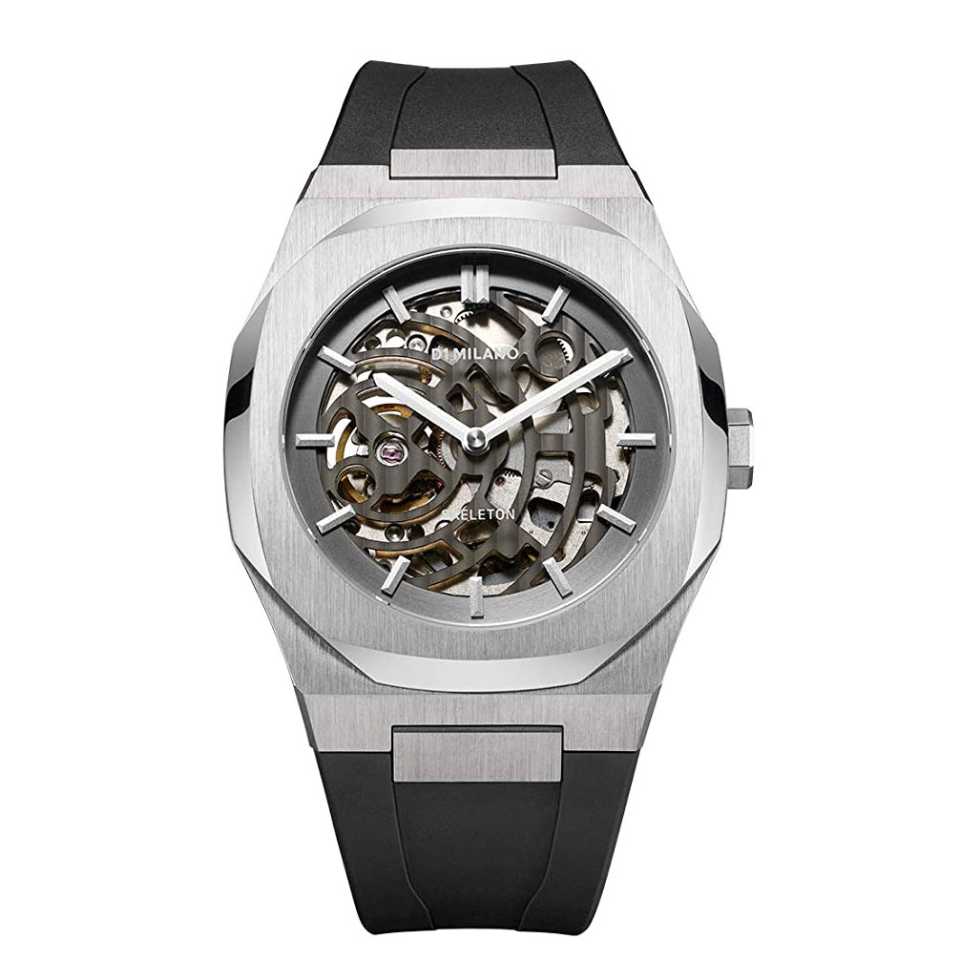 D1 MILANO - OROLOGIO SILVER SKELETON RUBBER 41.5 MM D1-SKRJ01