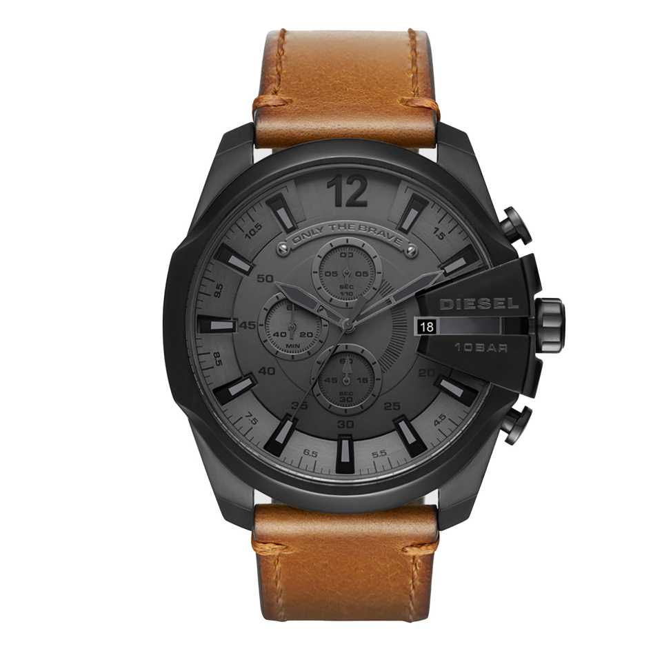 DIESEL - OROLOGIO CRONOGRAFO MEGA CHIEF NERO CON CINTURINO IN PELLE