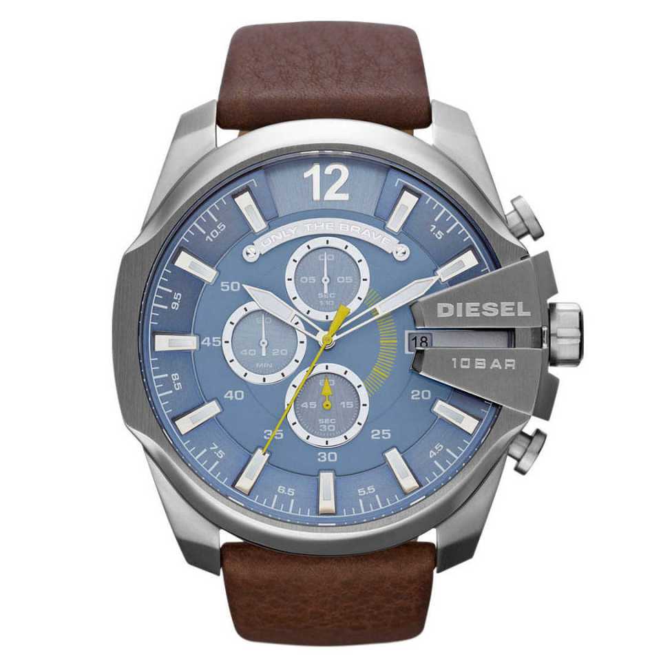 Diesel Orologio Uomo Cronografo Mega Chief - Cassa Acciaio 51mm, Quadrante Oro, Design Minimal
