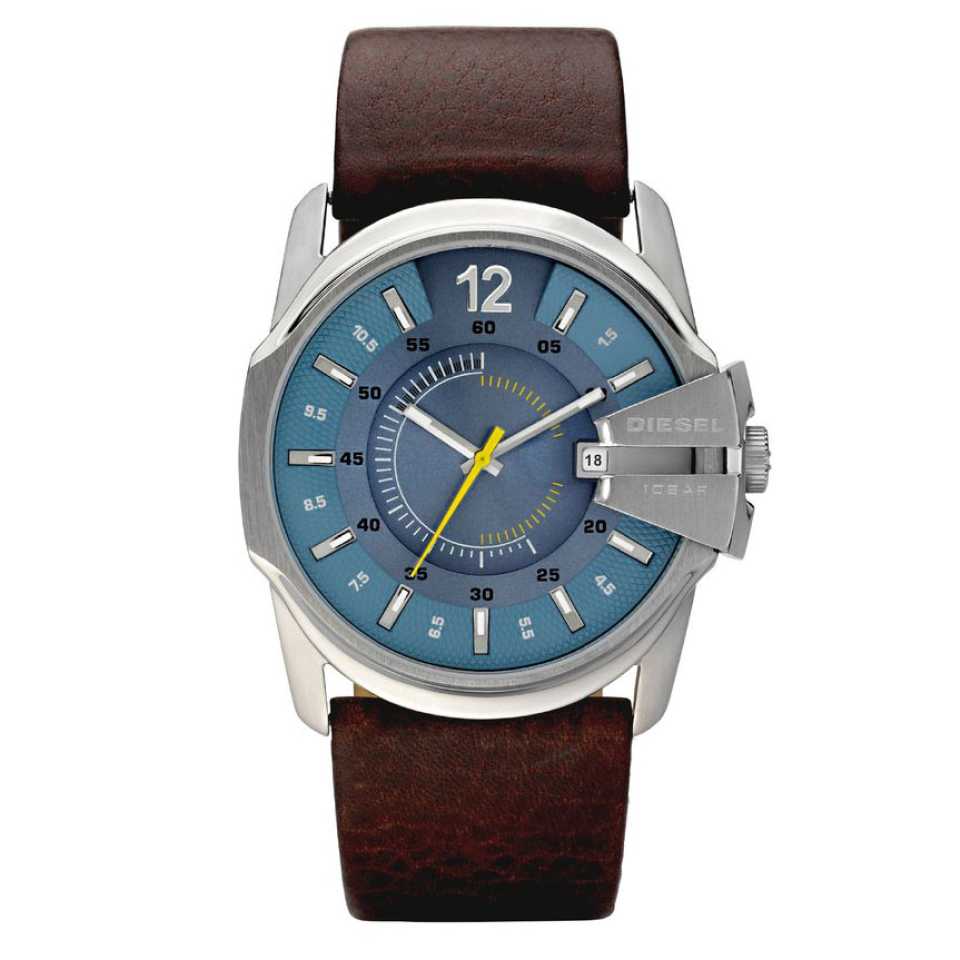 DIESEL - OROLOGIO MEGA CHIEF AZZURRO IN PELLE MARRONE 
