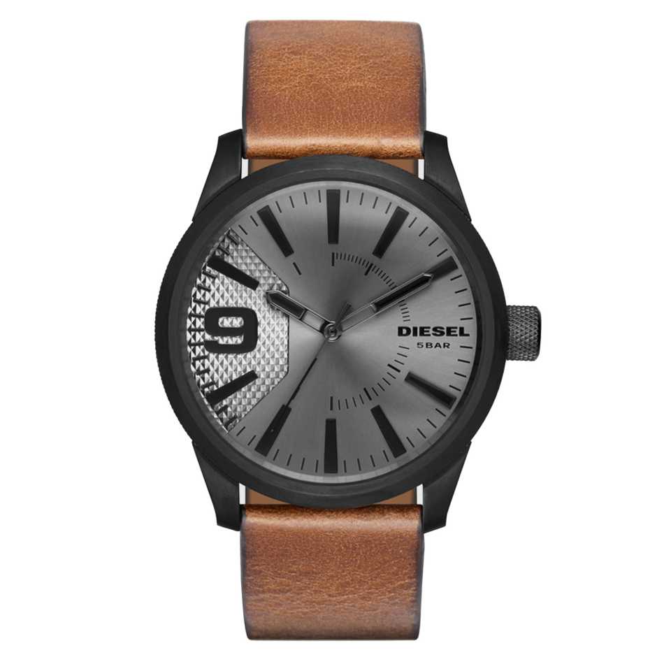 DIESEL - OROLOGIO RASP CON CINTURINO IN PELLE MARRONE