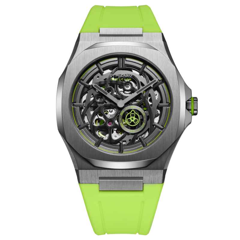 D1 MILANO - SKELETON RUBBER 41.5 MM SLICE LIME WATCH