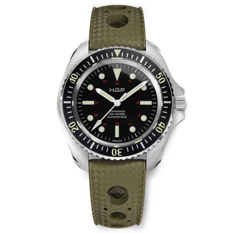 HGP - AUTOMATIC DIVER COMMANDO 200M BLACK VINTAGE RUBBER WATCH