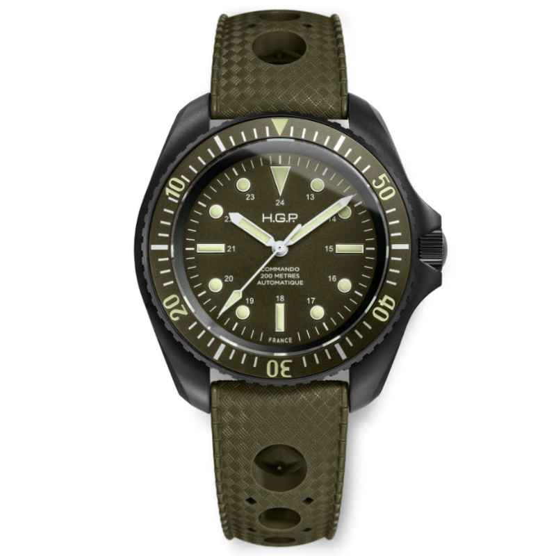 HGP - AUTOMATIC DIVER COMMANDO 200M GREEN RUBBER WATCH
