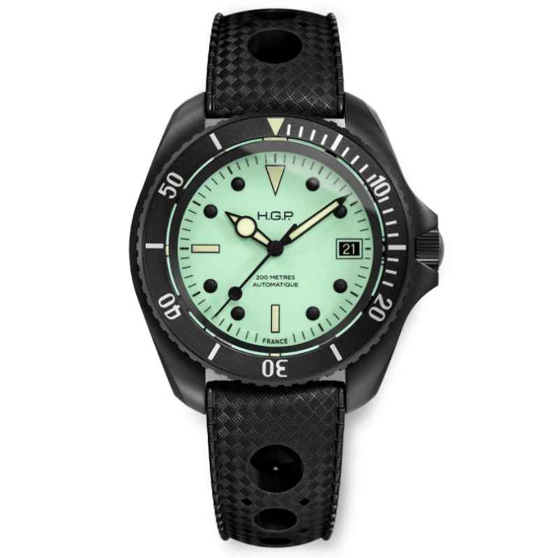 HGP - NIGHT DIVER'S AUTOMATIC FULL LUME WATCH BLACK PVD RUBBER 200M