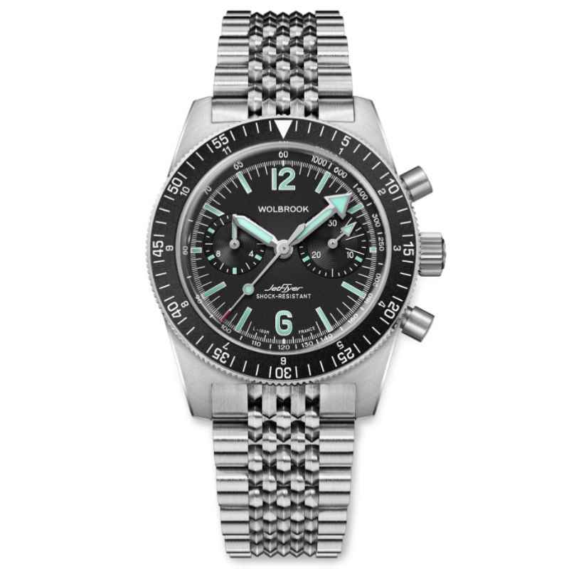 WOLBROOK - JETFLYER AUTOMATIC CHRONOGRAPH BLACK DIAL AND STEEL BRACELET WATCH