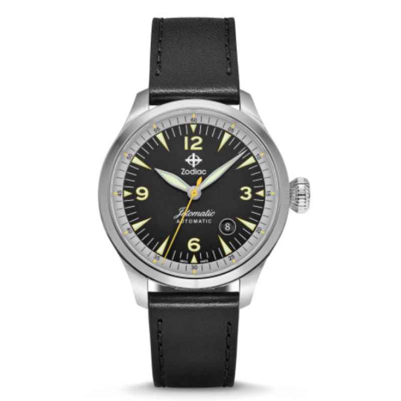 ZODIAC - JETOMATIC AUTOMATIC BLACK LEATHER WATCH