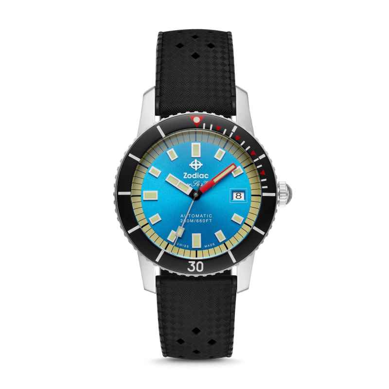 ZODIAC - SUPER SEA WOLF 53 COMPRESSION AUTOMATIC BLACK RUBBER WATCH