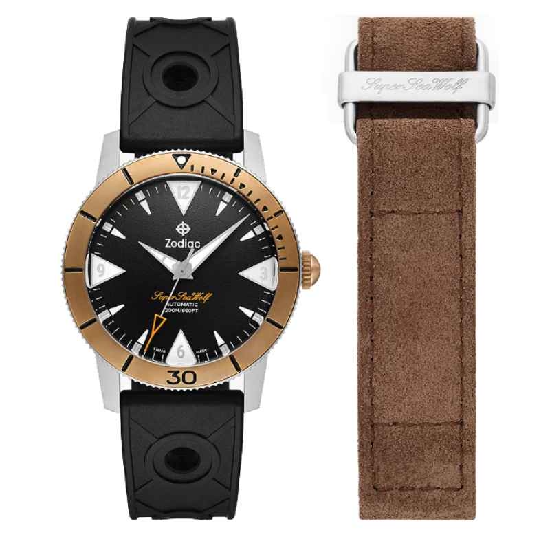 ZODIAC - SUPER SEA WOLF BRONZE SKIN DIVER AUTOMATIC RUBBER STRAP ZO9216 WATCH