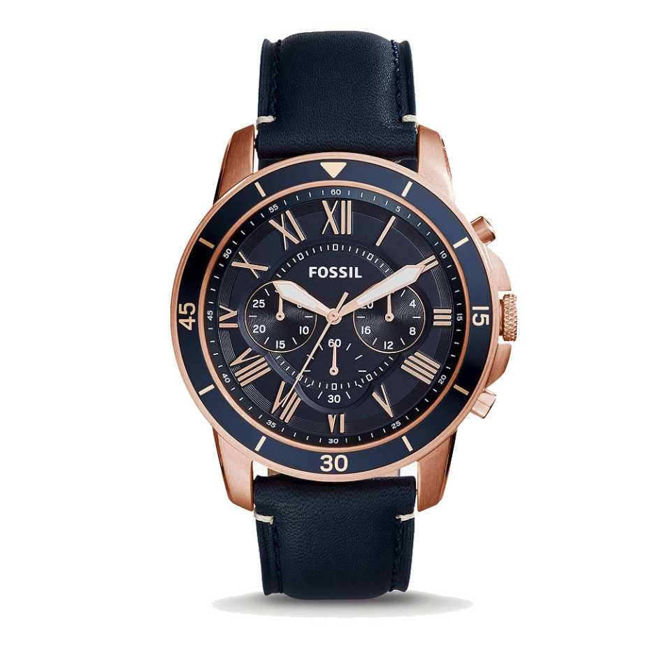 FOSSIL - OROLOGIO CRONOGRAFO GRANT IN PELLE BLU