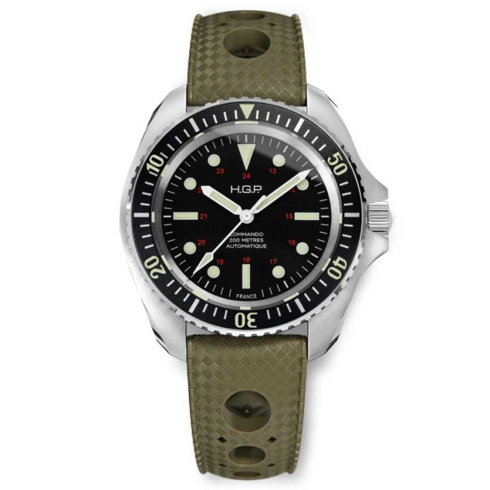 HGP - OROLOGIO DIVER 200M AUTOMATIC COMMANDO NERO VINTAGE GOMMA 