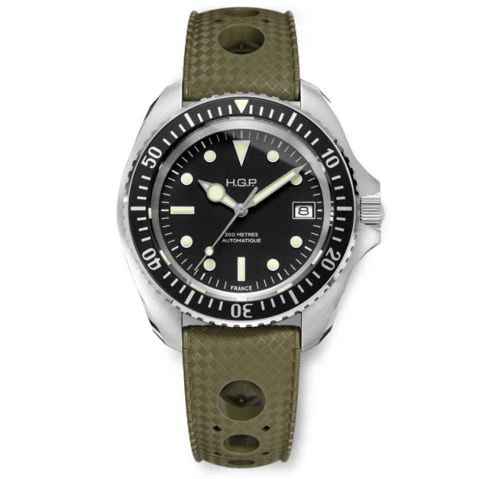 HGP - OROLOGIO SUBACQUEO AUTOMATICO DIVER 200 M NERO GOMMA