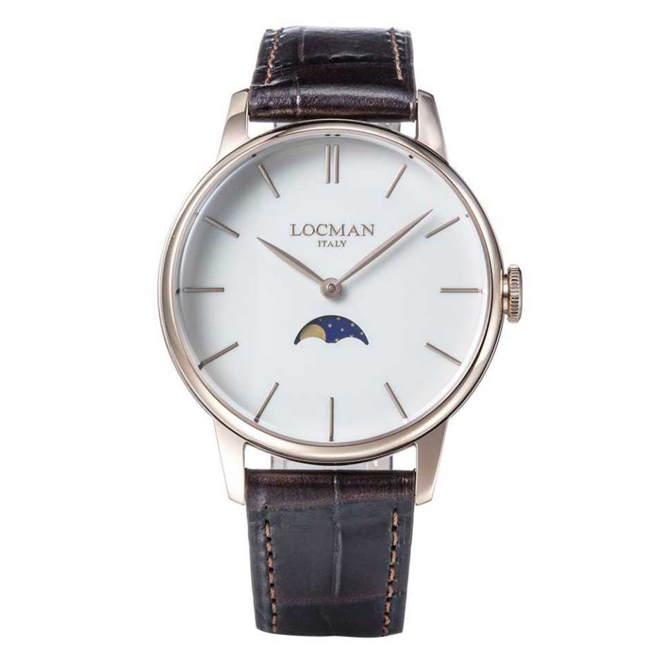 LOCMAN - OROLOGIO 1960 CON FASI LUNARI BIANCO CON CINTURINO MARRONE