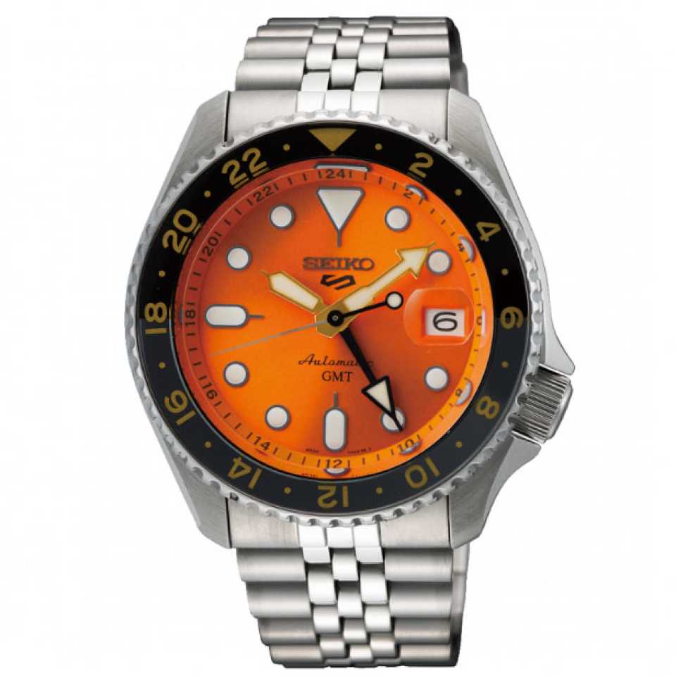 SEIKO - 5 AUTOMATIQUE GMT ACIER MIKAN ORANGE SSK005K1