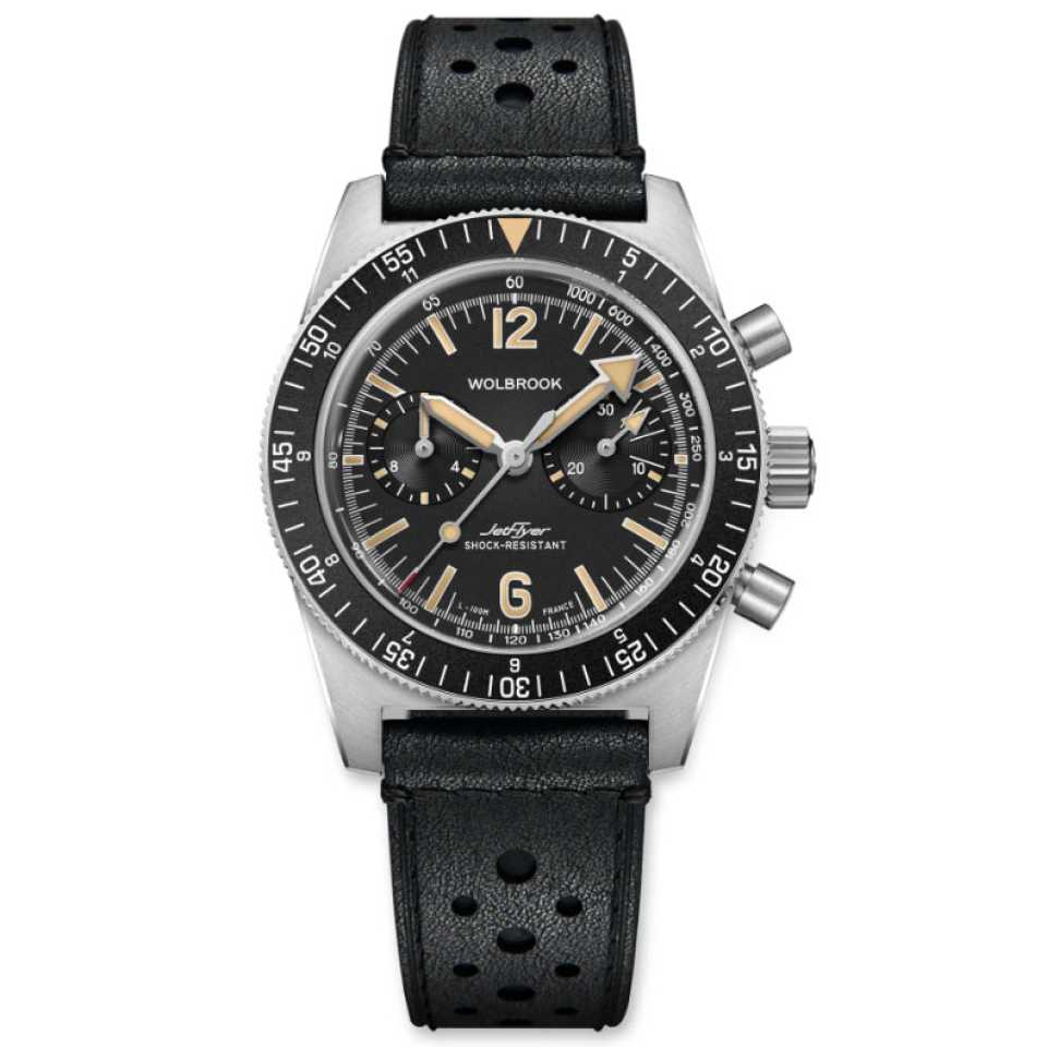 WOLBROOK - OROLOGIO CRONOGRAFO FETFLYER AUTOMATICO QUADRANTE NERO VINTAGE 