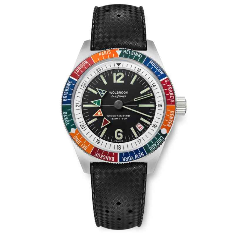 WOLBROOK - OROLOGIO AUTOMATICO PAN4TIMER CINTURINO IN CAUCCIU' NERO