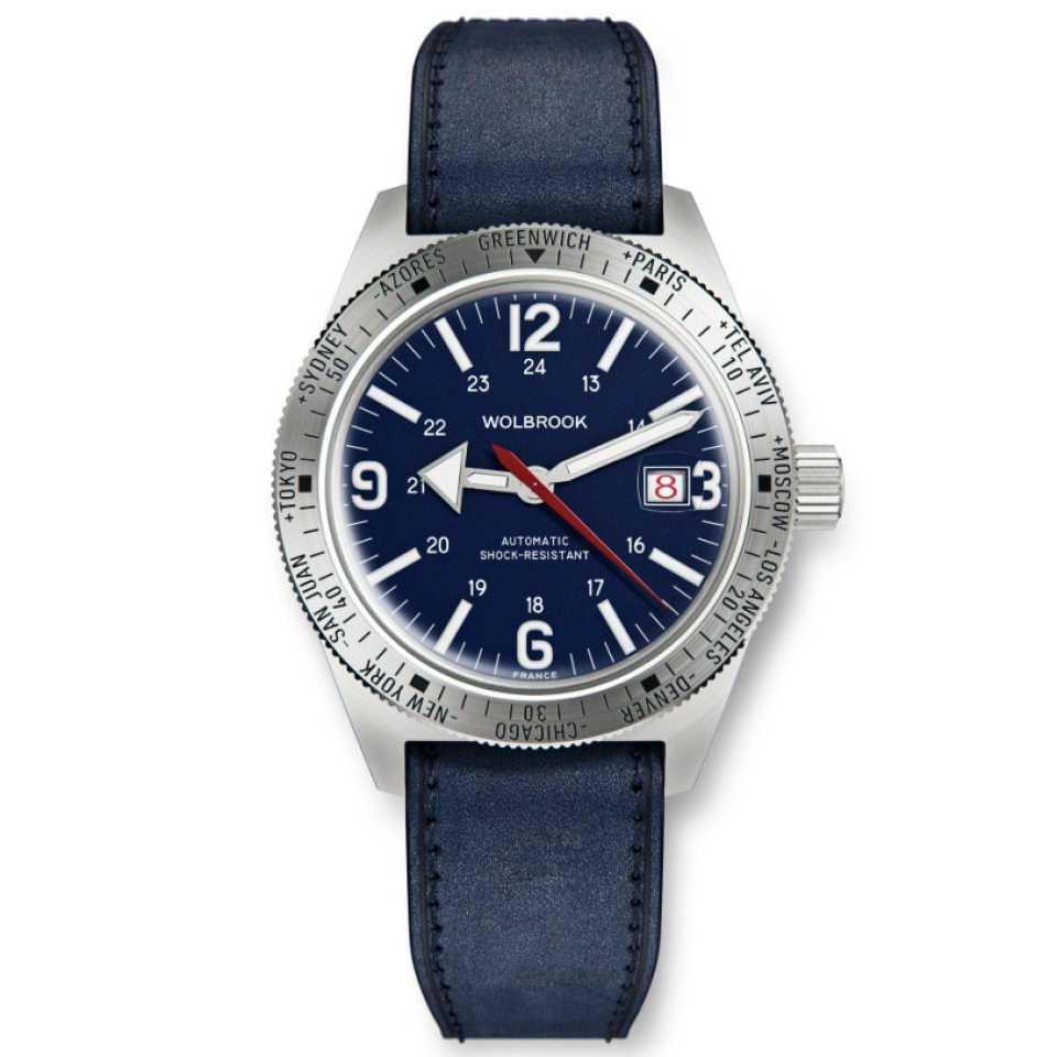 WOLBROOK - SKINDIVER WT AUTOMATIC BLUE LEATHER STRAP WATCH