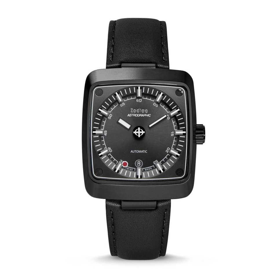 ZODIAC - LIMITED EDITION ASTROGRAPHIC AUTOMATIC BLACK LEATHER WATCH