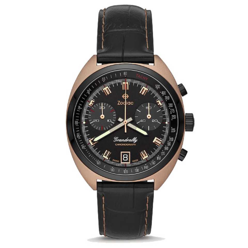 Zodiac Grandrally Quartz Black Leather Watch