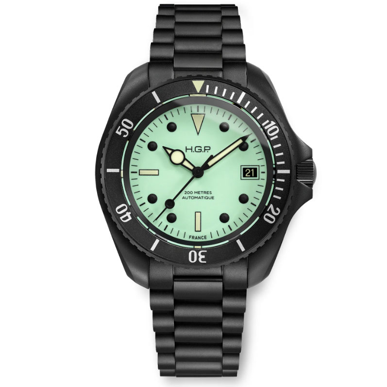 HGP - OROLOGIO SUBACQUEO AUTOMATICO NIGHT DIVER 200 M FULL LUME PVD NERO