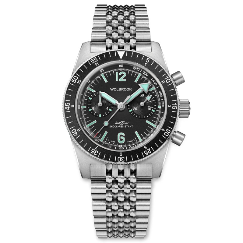 WOLBROOK - OROLOGIO CRONOGRAFO FETFLYER AUTOMATICO QUADRANTE NERO E BRACCIALE