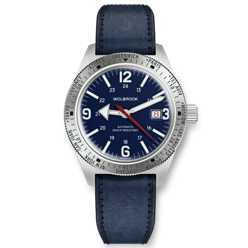 WOLBROOK - SKINDIVER WT AUTOMATIC BLUE LEATHER STRAP WATCH